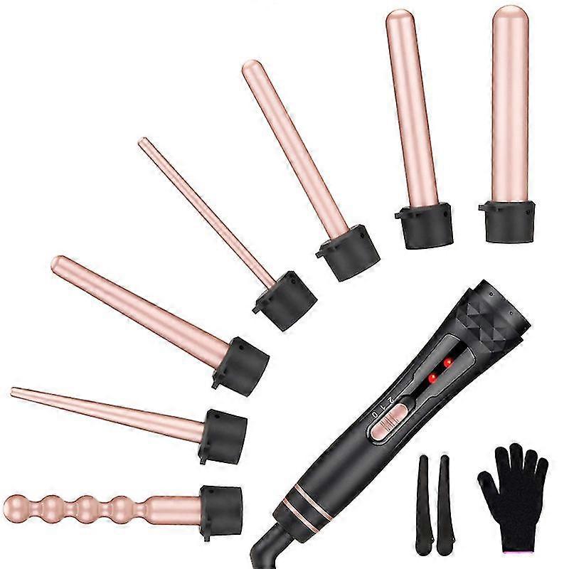 مكواة تجعيد الشعر 6 في 1 ، مجموعة عصا تجعيد الشعر الاحترافية ، أداة تجعيد الشعر الفورية للتسخين مع 6 براميل سيراميك قابلة للتبديل ، قفاز واقي من الحرارة و 2 مشبك