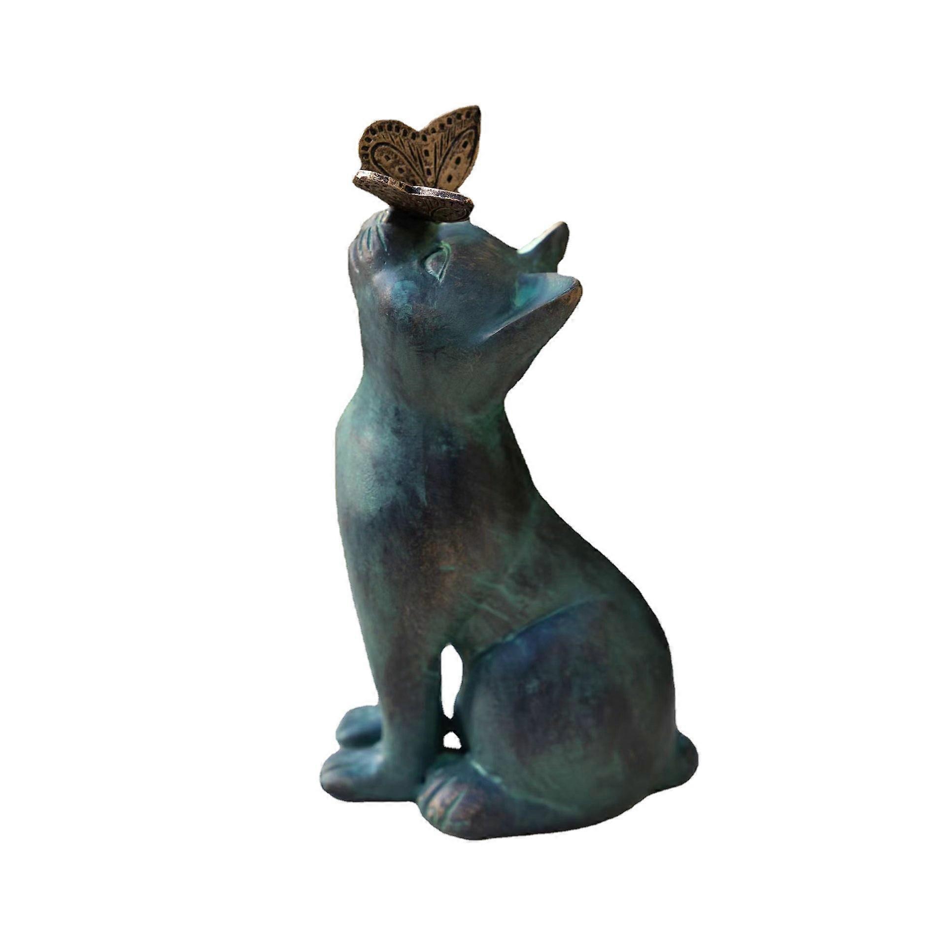1 garden statue, cat with butterfly pattern, cat
