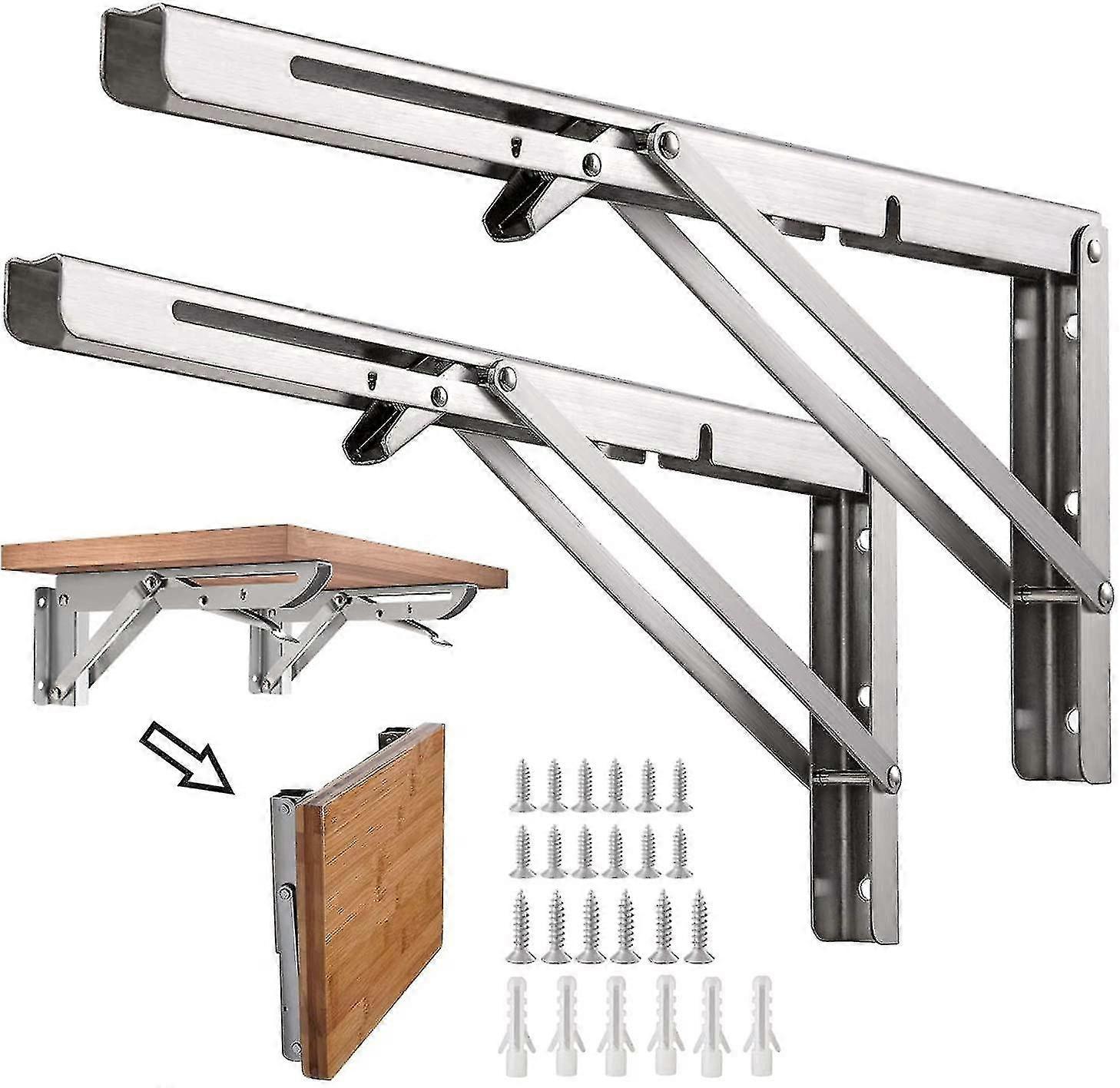 2pcs Folding Bracket, 10 Inch Stainless Steel Folding Shelf Brackets