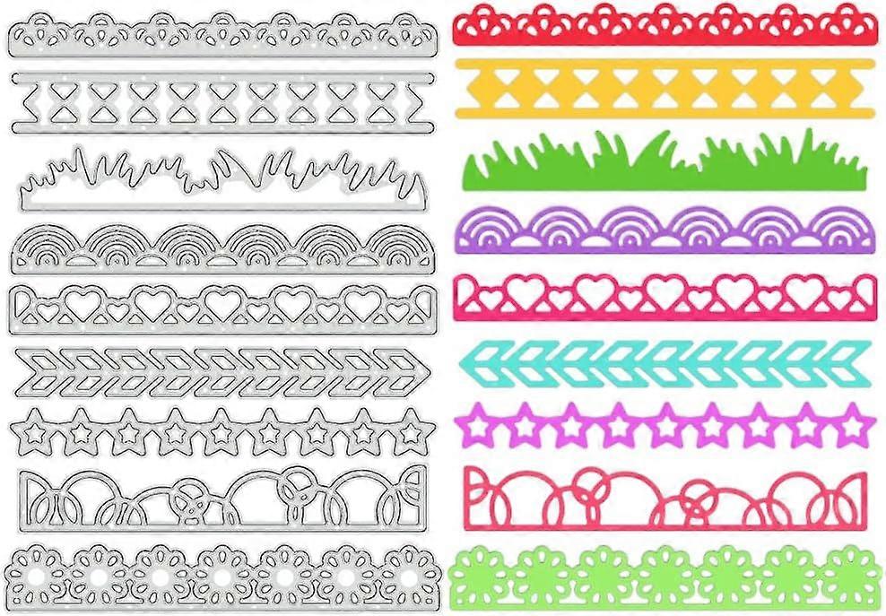 9 Styles Geometry Lace Cutting Dies Metal Lace Banner Edge Border Die Cuts Embossing Stencils Template for Paper Card Making Decoration DIY Scrapbooki