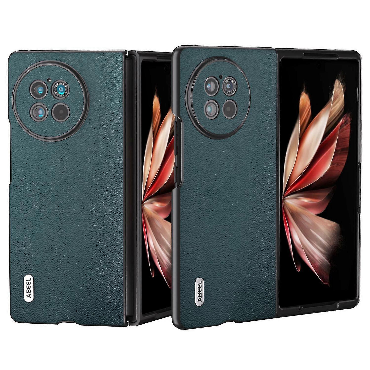 Genuine Cow Leather PC Phone Case compatible with vivo X Fold2 Shockproof Case Folding Anti-Drop Phone Shell-Q