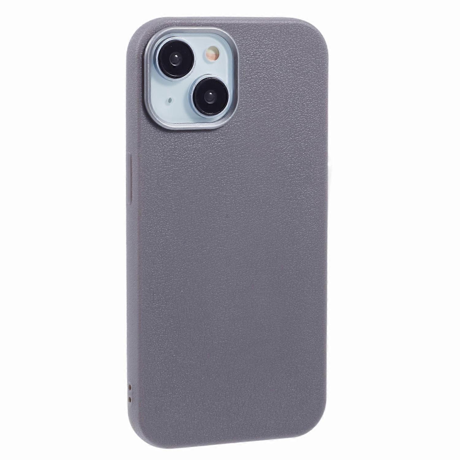 For iPhone 13 Case Electroplating Lens Frame Textured TPU Shockproof Phone Cover - Grey