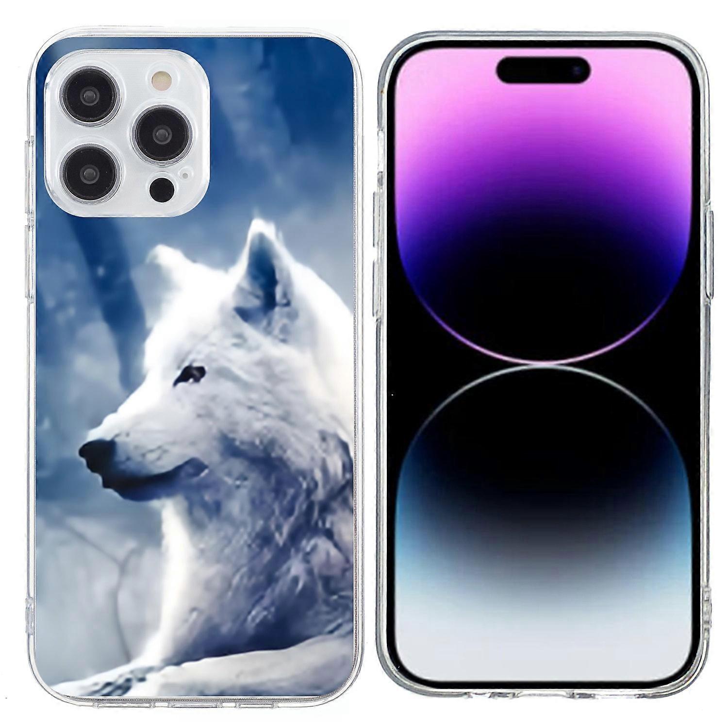 For iPhone 15 Pro Case Pattern Printing Shockproof Soft TPU Phone Cover - White Wolf