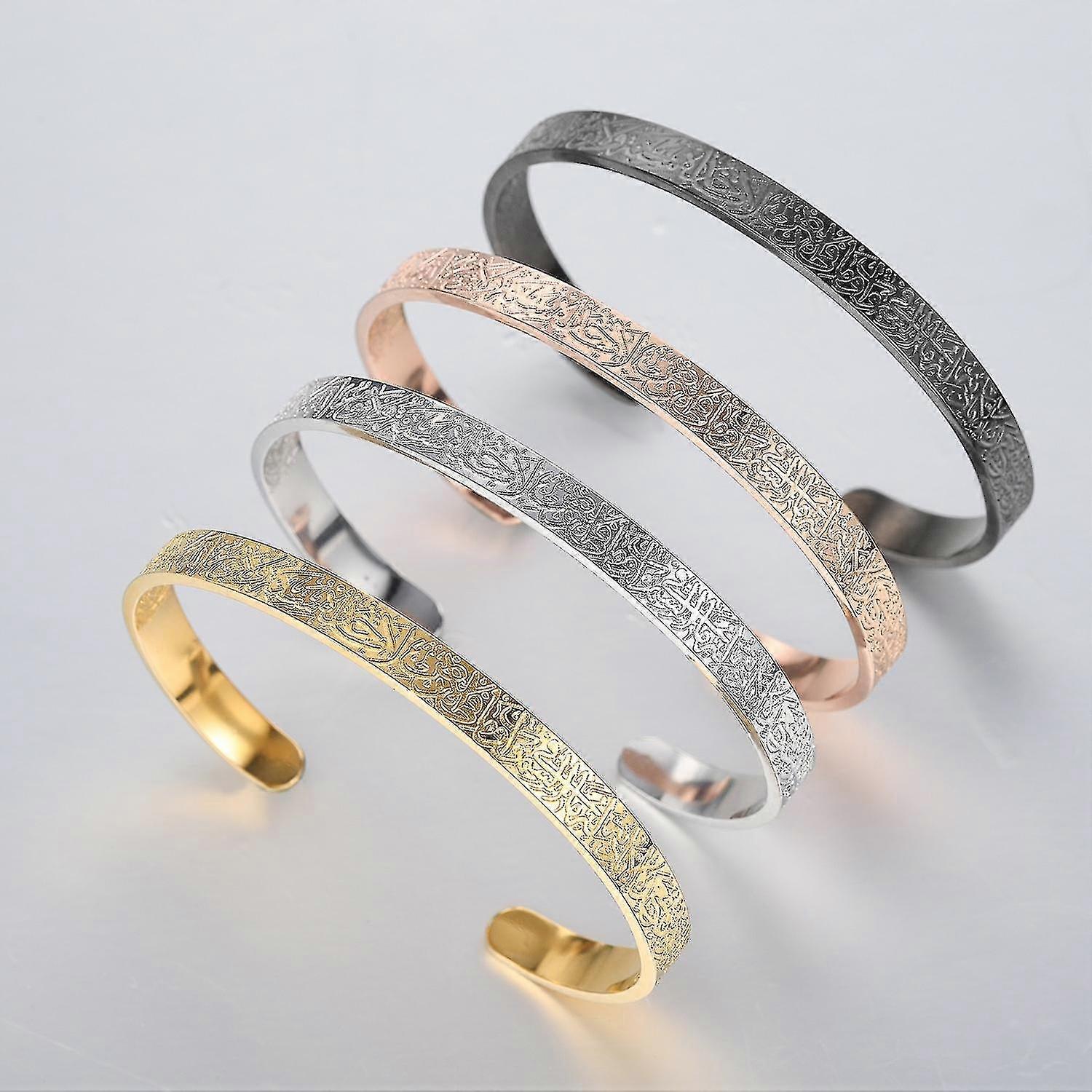 Kişiselleştirilmiş Ayatul Kursi Manşet Bilezikler Kadınlar için Altın Paslanmaz Çelik Arbik Bilezik Tanrı Messager İslam Müslüman Erkekler Takı