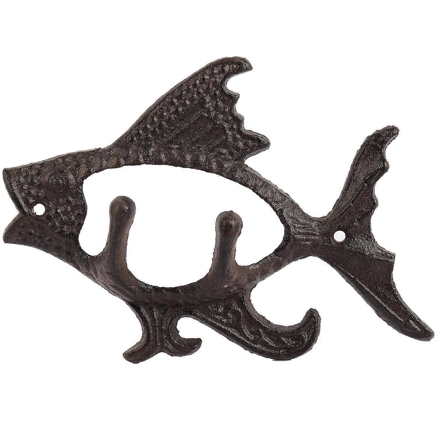 Fish with Two Hooks Ocean Series Cast Iron Wall Hook Wall Mount towel Hanger Hook for Hat, Key, Coa