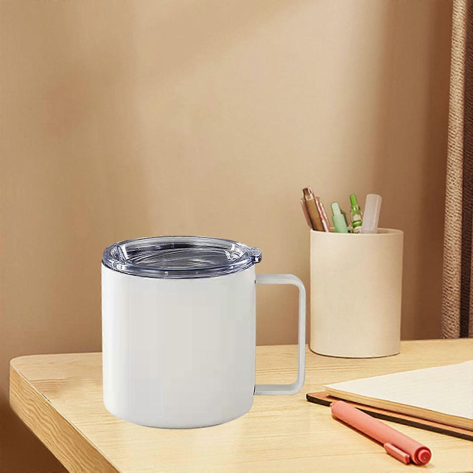 Double Layer Coffee Cup with Lid with Handle Anti Scalding Drinking Cup for Kitchen - silver