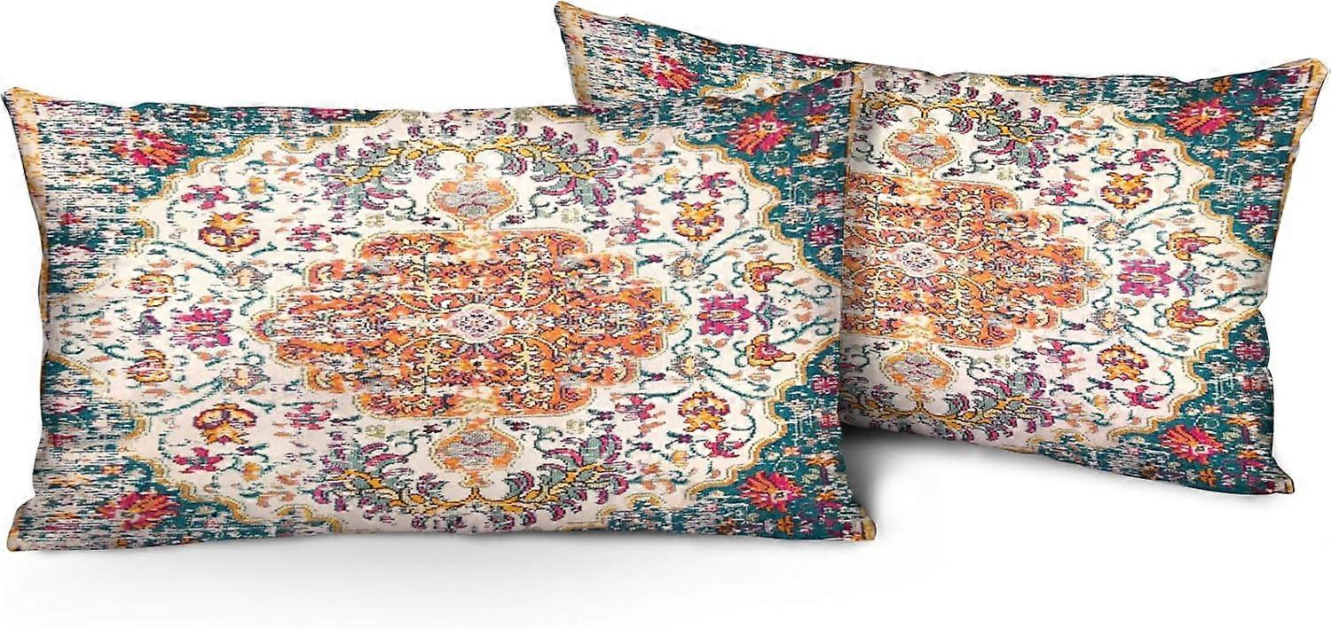 Boho Yeşil Yastık Kılıfları 12x20 inç Set of 2, Pas Mercan Çiçekli Halı Çift Taraflı Desen Yumuşak Peluş Yastık Kılıfı Koltuk Koltuk Yatak Dekorati