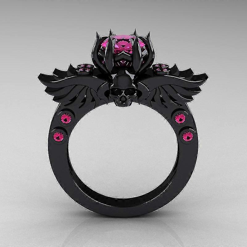 Gun Black Skull avec rose Ruby Ring - Punk Skull et Rose Ruby Ring