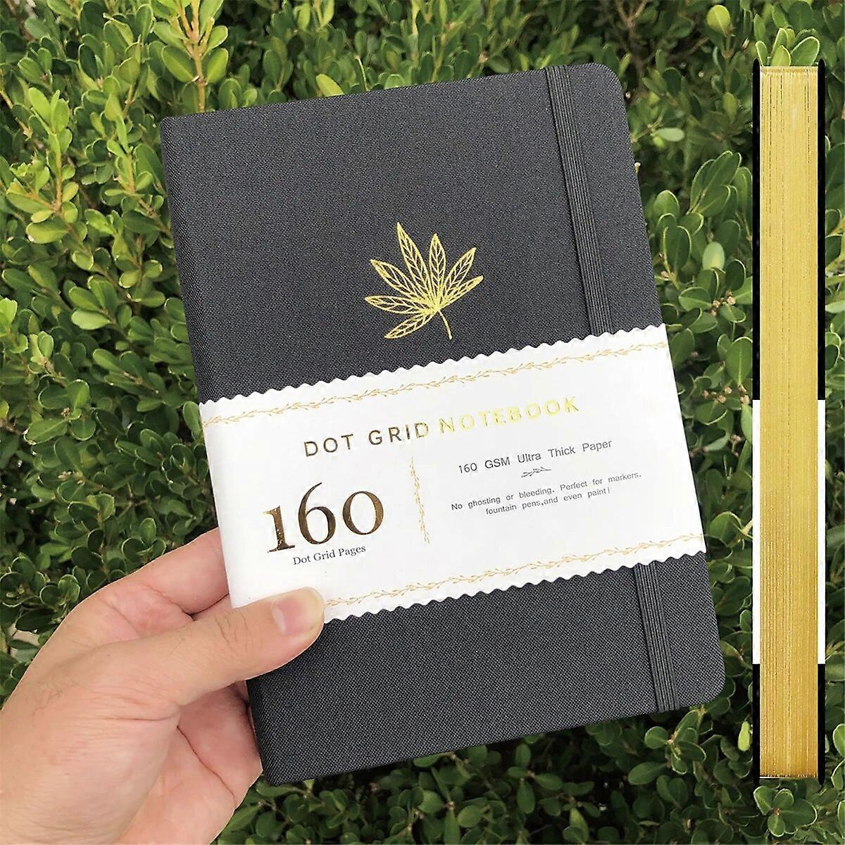 A5 Crescent Moon Dot Grid Notebook Dotted Journal Gold Edges Side Sakura Engrave 160GSM Bamboo Thick White Color Paper