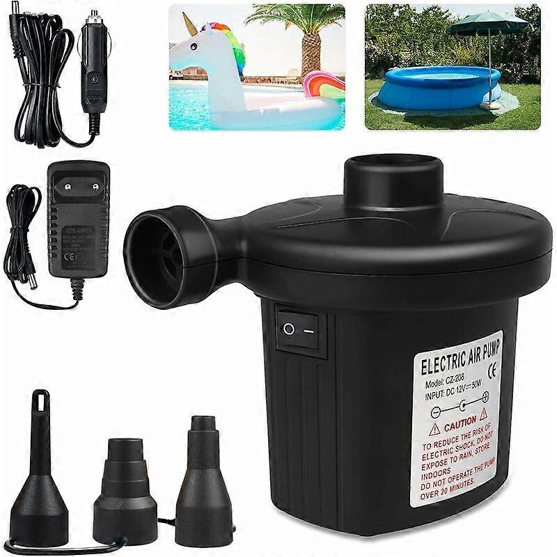 Elektrische pomp Inflator Deflator 2 in 1, Elektrische Inflator Opblaasbare Matraspomp met 3 Nozzles, Zwembad Inflator voor Matras, Boeien, Camping
