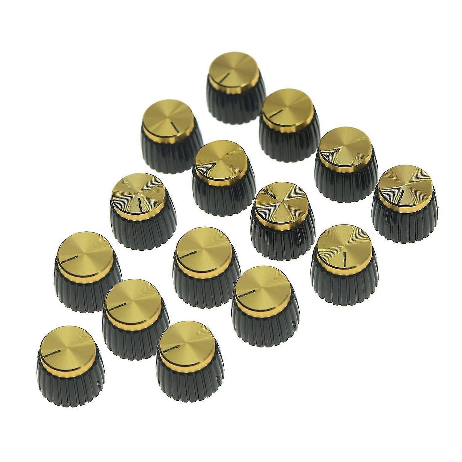 15pcs Guitar Amp Amplifier Push On Fit Knobs Black With Gold Aluminum Cap Top Fits 6mm Diameter Pot