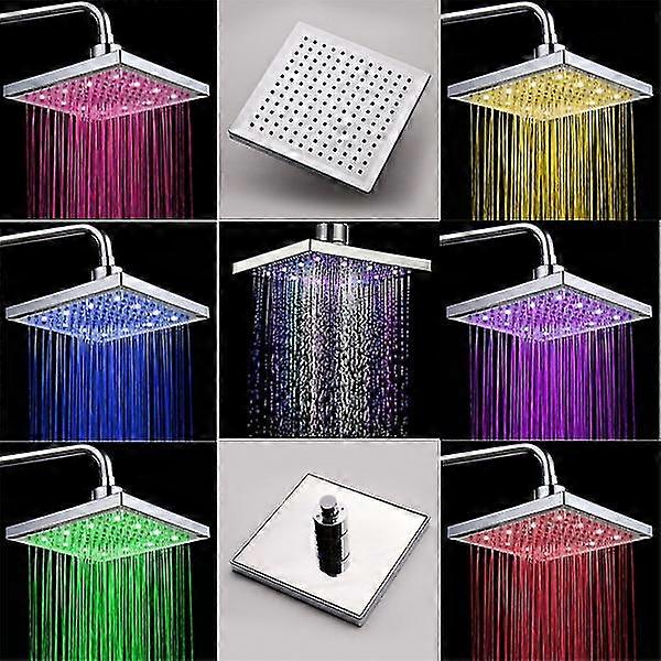 12 Led Square Overhead Shower In Abs Plastic Chrome Finish, 7 Color Change, 20.3 Cm