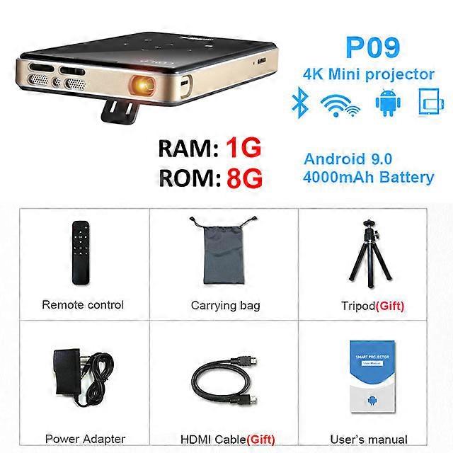 DLP Projector Mini Bluetooth WiFi Android 9.0 4000mAh battery,Support 4K Miracast Airplay Mobile Projector Video Beamer