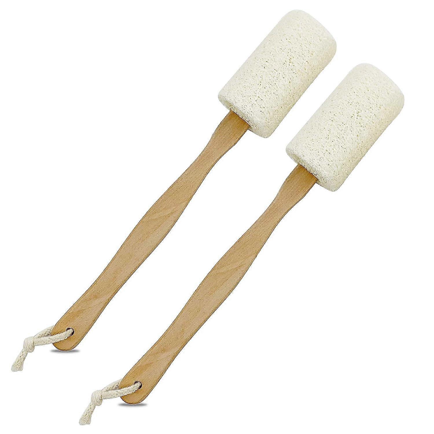 Loofah Back Scrubber για ντους, Loofah on a Stick with Natural Loofah Sponge Exfoliating Body Sponge Scrubber 2 Pack