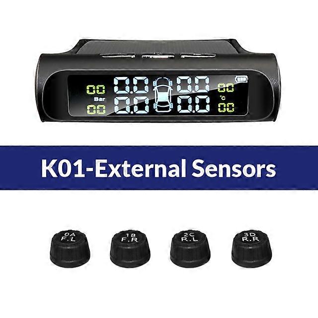 TPMS Tire Pressure Alarm Sensor Monitor System Car Display Internal / External Solar Power Charging Temperature Warning