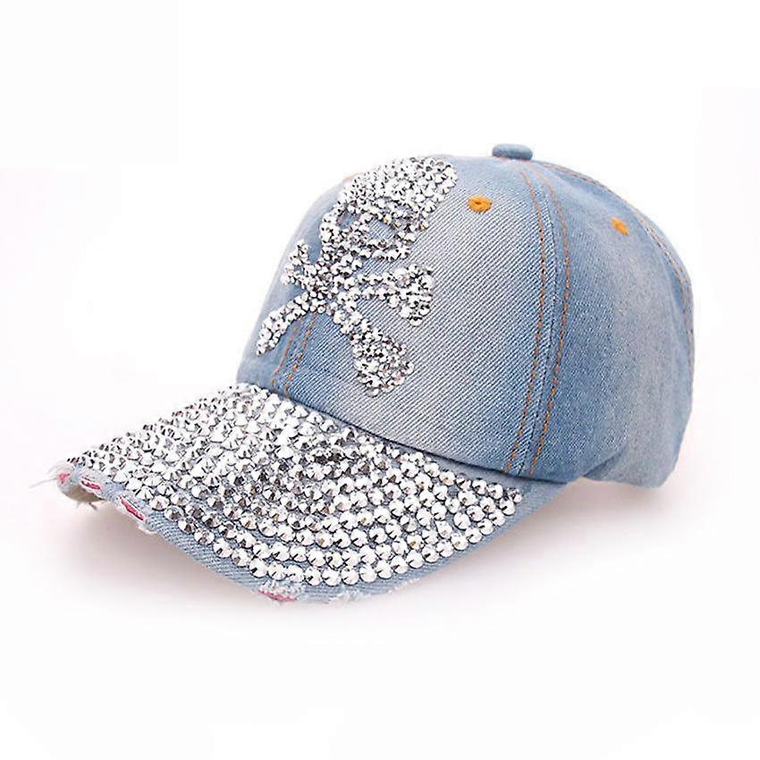 Skull Denim Baseball Cap Bling Rhinestone Snapback Hat Gorra