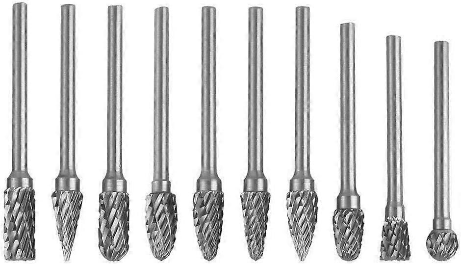 10pcs Double Cut Tungsten Rotary Burrs Solid Carbide Steel Set 3mm Shank Twist Drill Bit Shanks For Dremel Rotary Tools