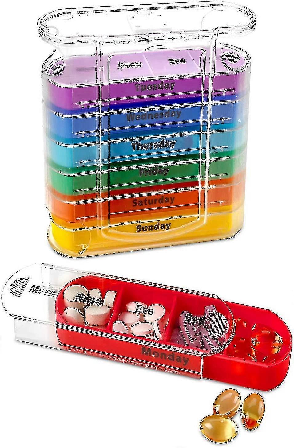 Weekly Pill Organizer, Four Times-a-day, 1 Dispenser With Stackable Am/pm Compartments