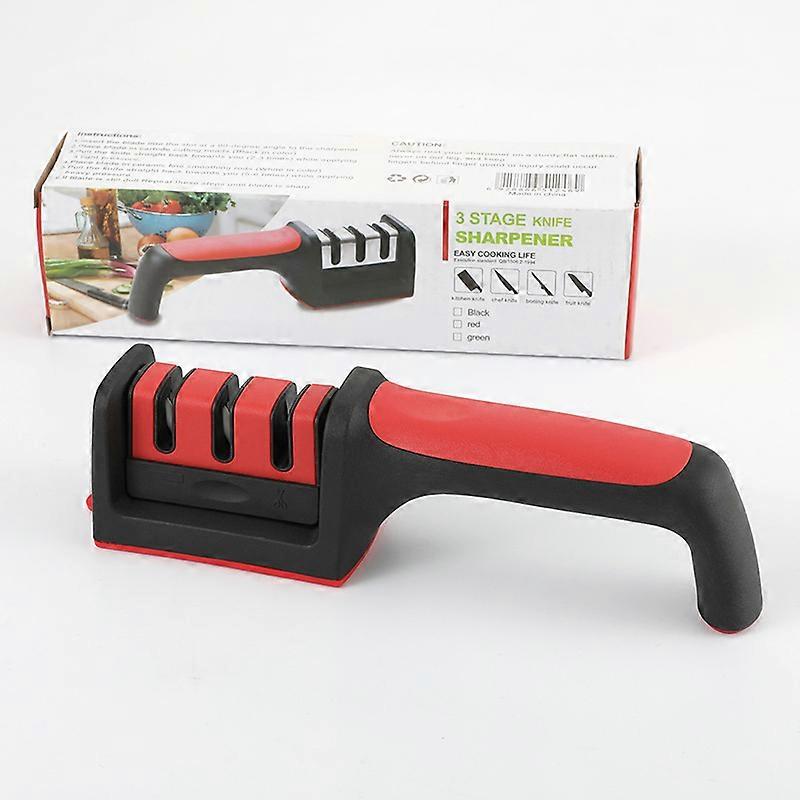Kitchen 3-Segment Knife Sharpener Household Multi-Functional Hand-Held Three-Purpose red Sharpening Stone