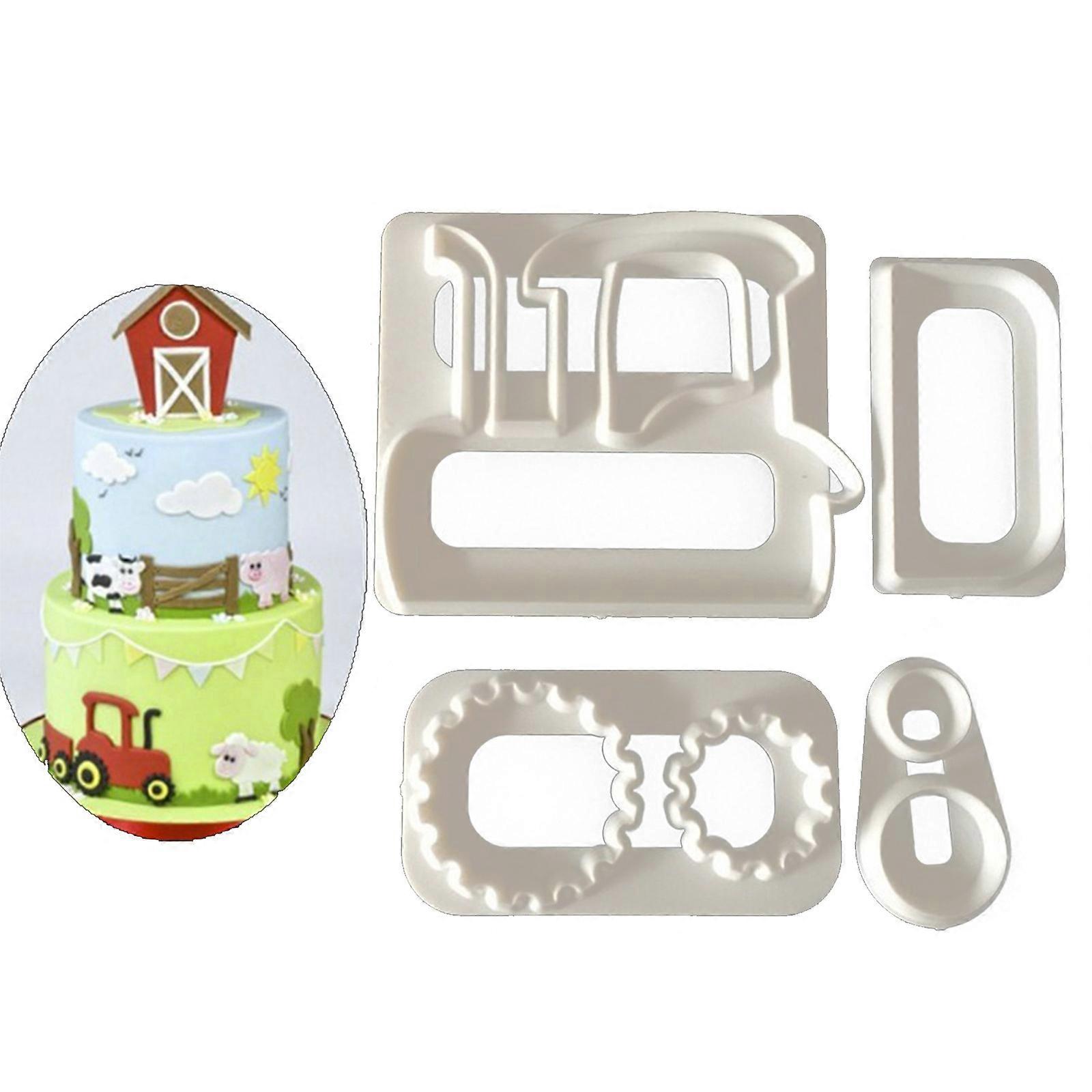 4Pcs Children Tractor Cake Decoration Printing Cookie Cutter Biscuits Mold