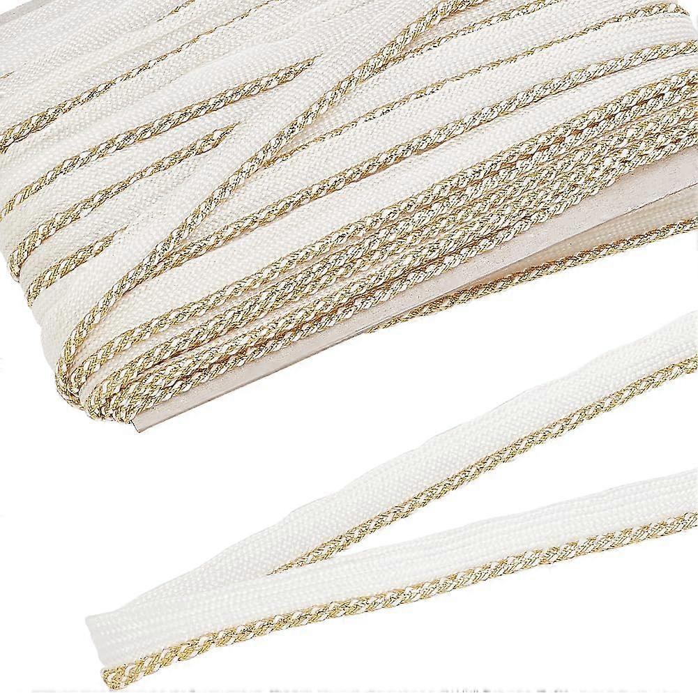 21.9Yards Cord-Edge Piping Trim 1/2" Wide Polyester Braided Lip Cord Trim White Twisted Lip Cord Trim Golden Twist Lip Ribbon Rope for DIY Handmade Ca