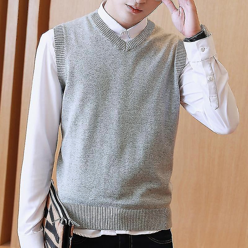 Men Cotton Solid, V Neck, Pullover Knitted Sleeveless Sweater Vest