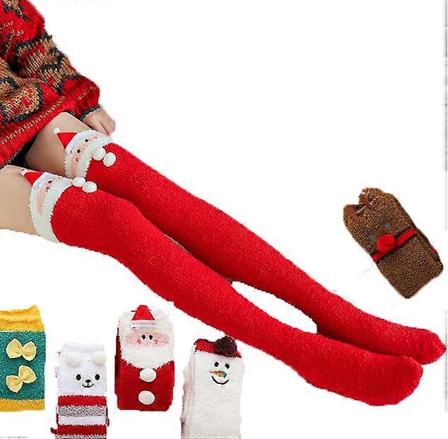 Pair Of Winter Coral Fleece Thigh High Socks