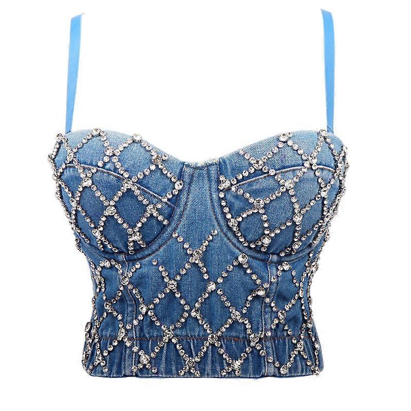 Women's Rhinestone Denim Double Strap Bustier
