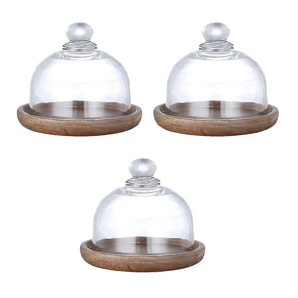 3 Sets Clear Container Lid Macaroons Box Wood Dessert Cover Small Desserts Container Tiny Cake Dome