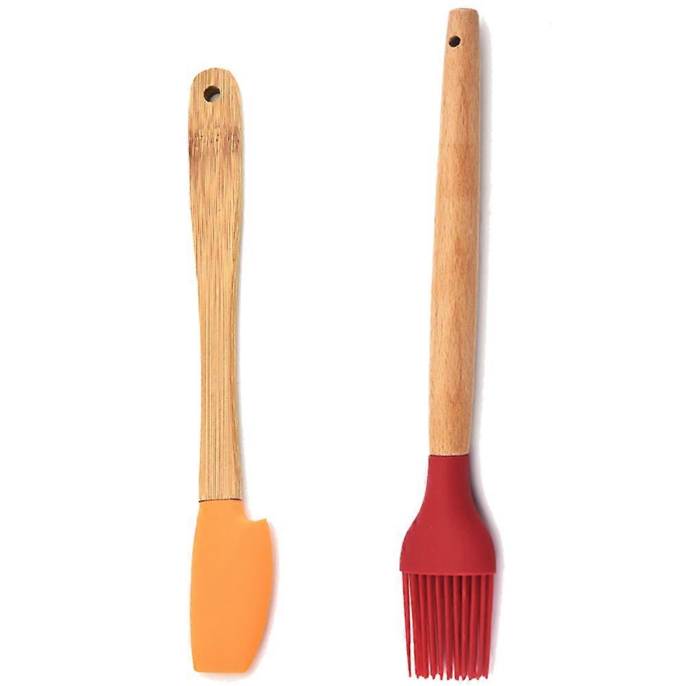 2pc Silicone Mini Utensil Set with Bamboo Handles, Multicoloured