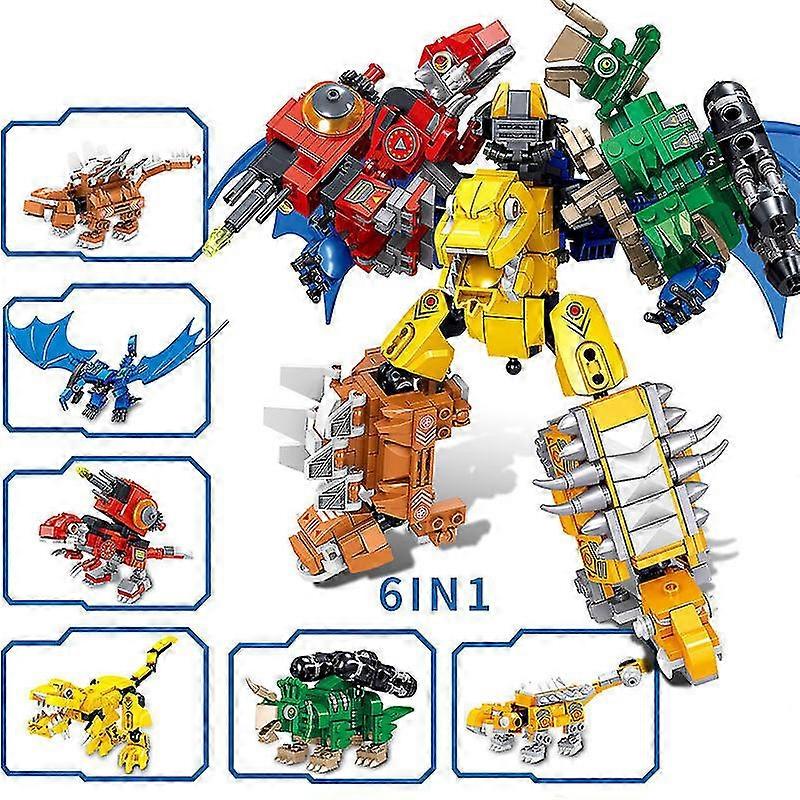 670pcs 6 In 1 Transformation Robot Dinosaur Building Blocks Assemble Dino Construction Figures Bricks Educational Toys Kids