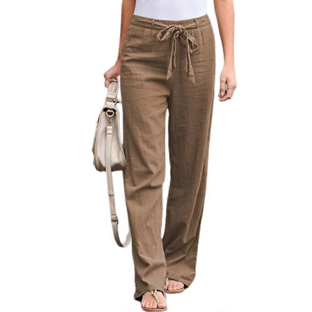 Womens Lace Up Drawstring Plain Loose Pants Summer Full Length Simple Breathable Bottoms Plus Size