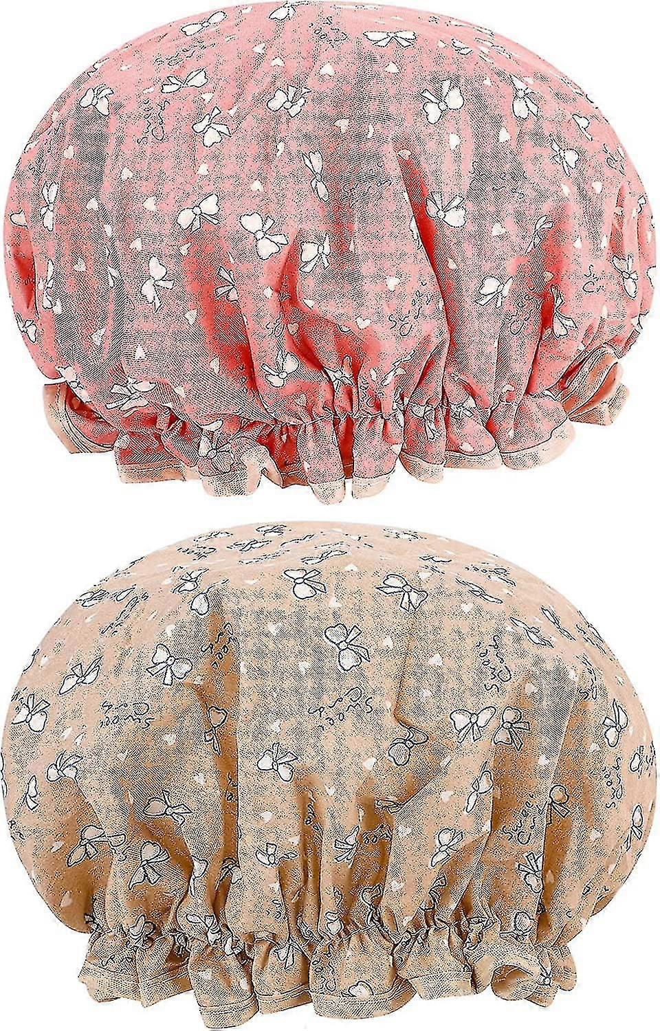 2 Pack Double Layers Shower Caps Waterproof Shower With Ruffled Edge Covering Ears(style 2)