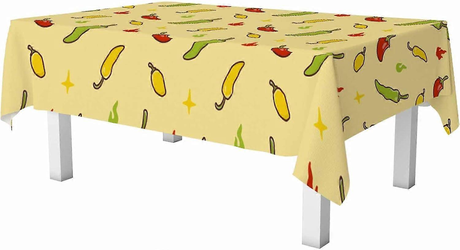 Chilli Rectangle Table Cloth Cute Colorful Chilli Doodle Yellow Wipeable Waterproof Tablecloths Table Cover for Party Picnic Dinner Indoor and Outdoor