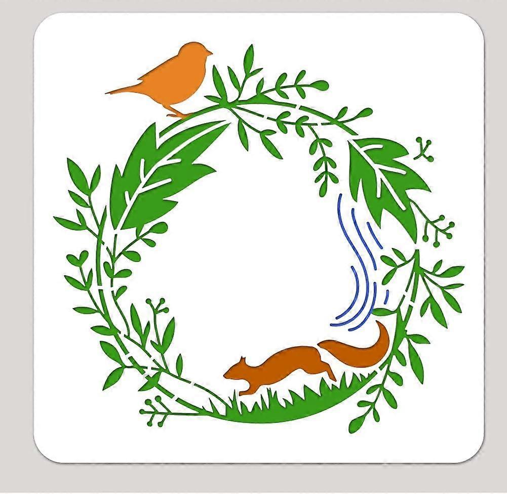 Animal Wreath Painting Stencils Bird Squirrel Wreath Pattern Wall Templates Art and Craft Stencils Reusable Templates for Wall Floor Canvas Tile Canva
