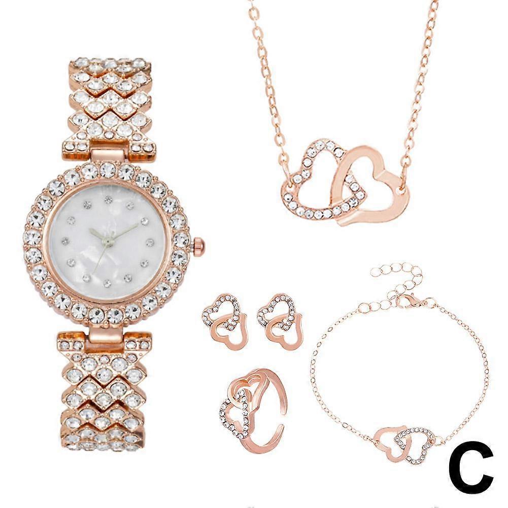 5-teiliges Modeuhren-Set mit Strass-Schmuck