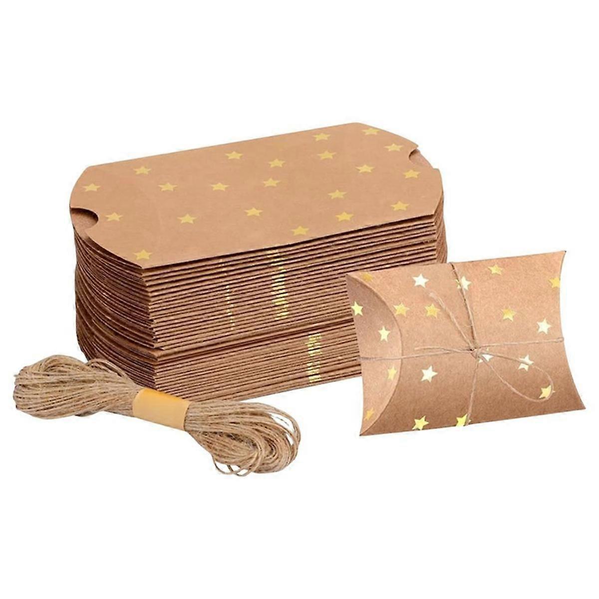 Paper Chocolate Boxes Empty Pillow Shape Paper Candy Packaging Box Gold Stars Pattern Small Handmad