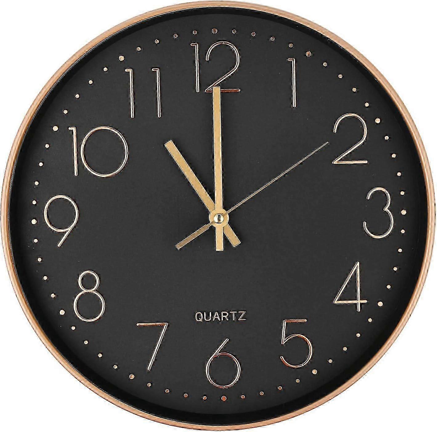 Modern Silent Quartz Wall Clock 25cm, Oversized Numbers Round Wall Clock (Rose Gold)
