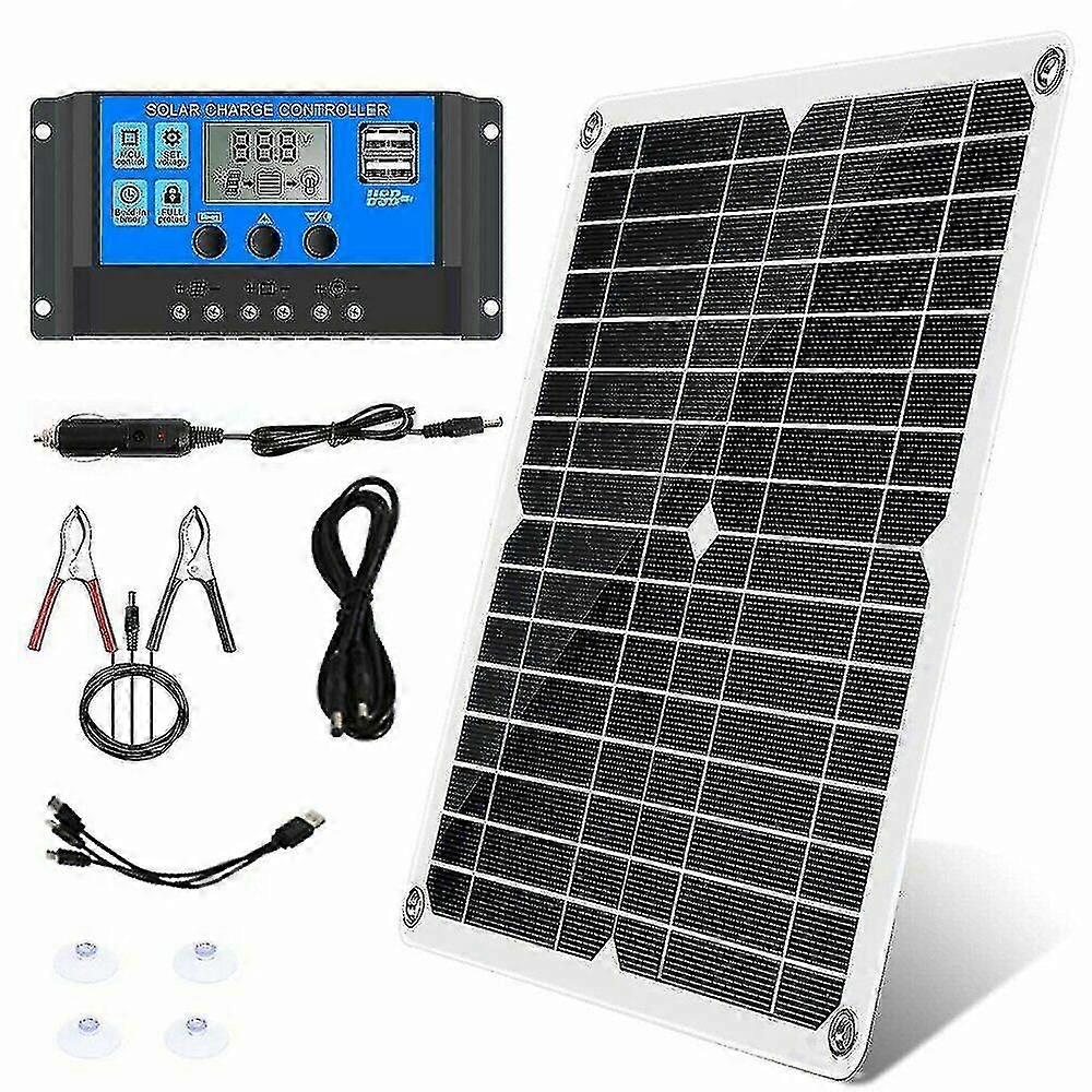 300w 12v/24v Solar Panel Set Kit Battery Clip Charger + 40a Controller Compatible Car Rv Caravan
