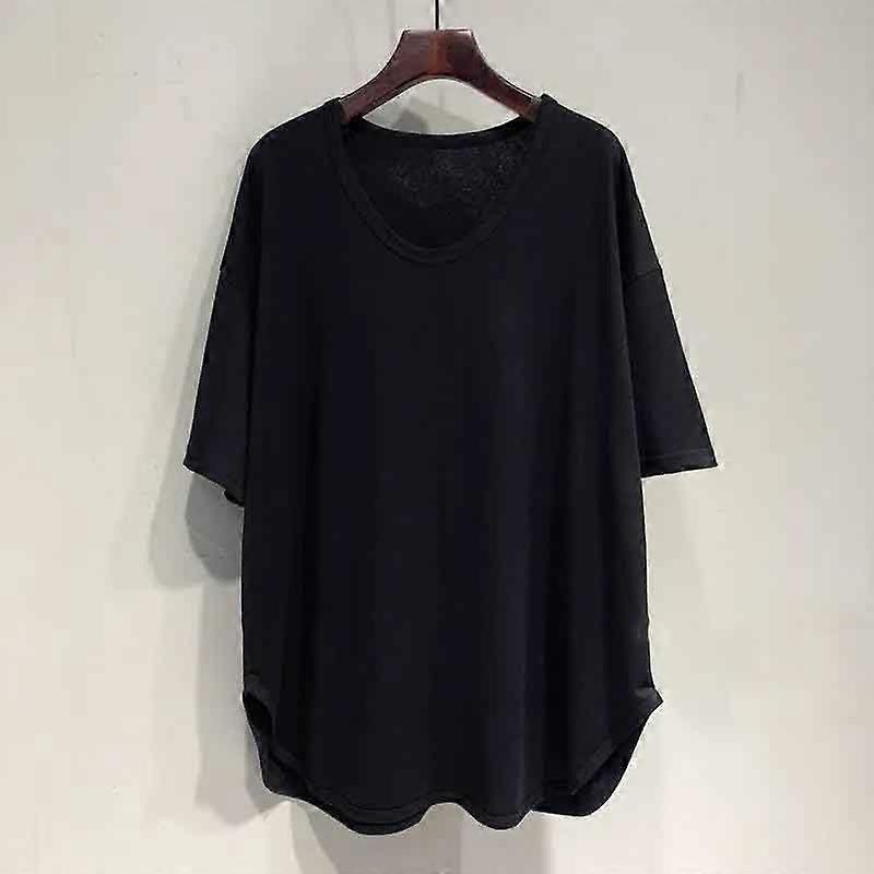 Spring and Summer Arc, Korean Version of The Korean Version of The Loose, Lazy Mid -length U -collar Bat Sleeve T -shirt Short -sleeved Top Female
