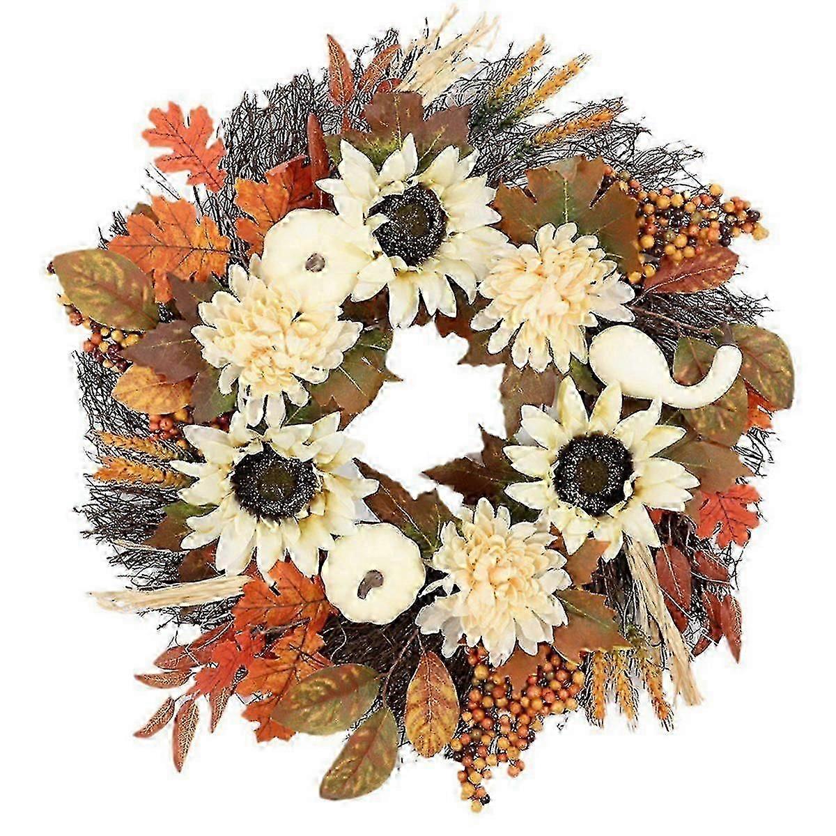 Decorazione della porta d'ingresso autunnale della ghirlanda autunnale da 20 pollici con zucche per Halloween, Ringraziamento, display all'aperto