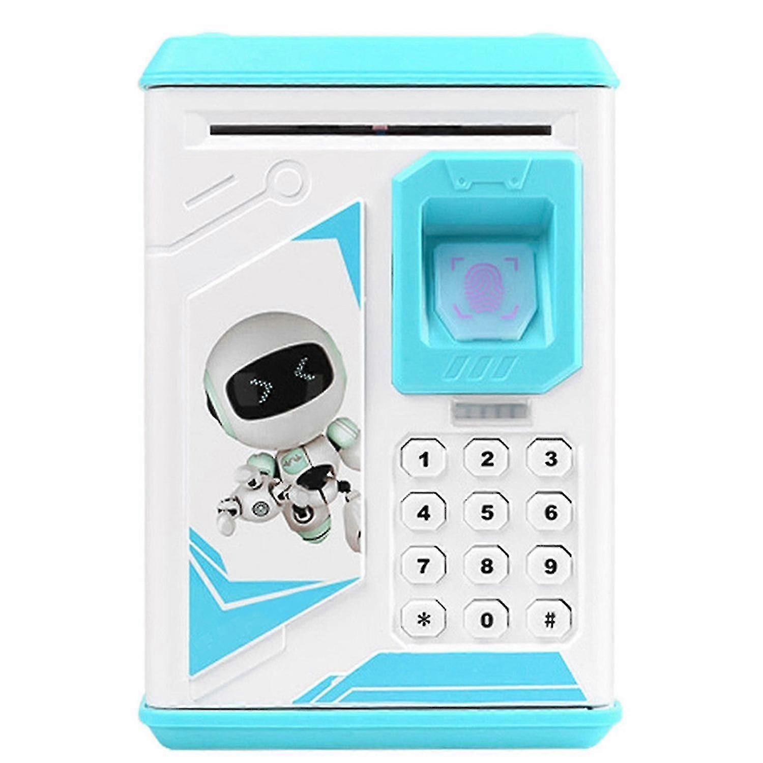 Electronic Bank Atm Password Fingerprint Money Box Cash Coins With Music,blue