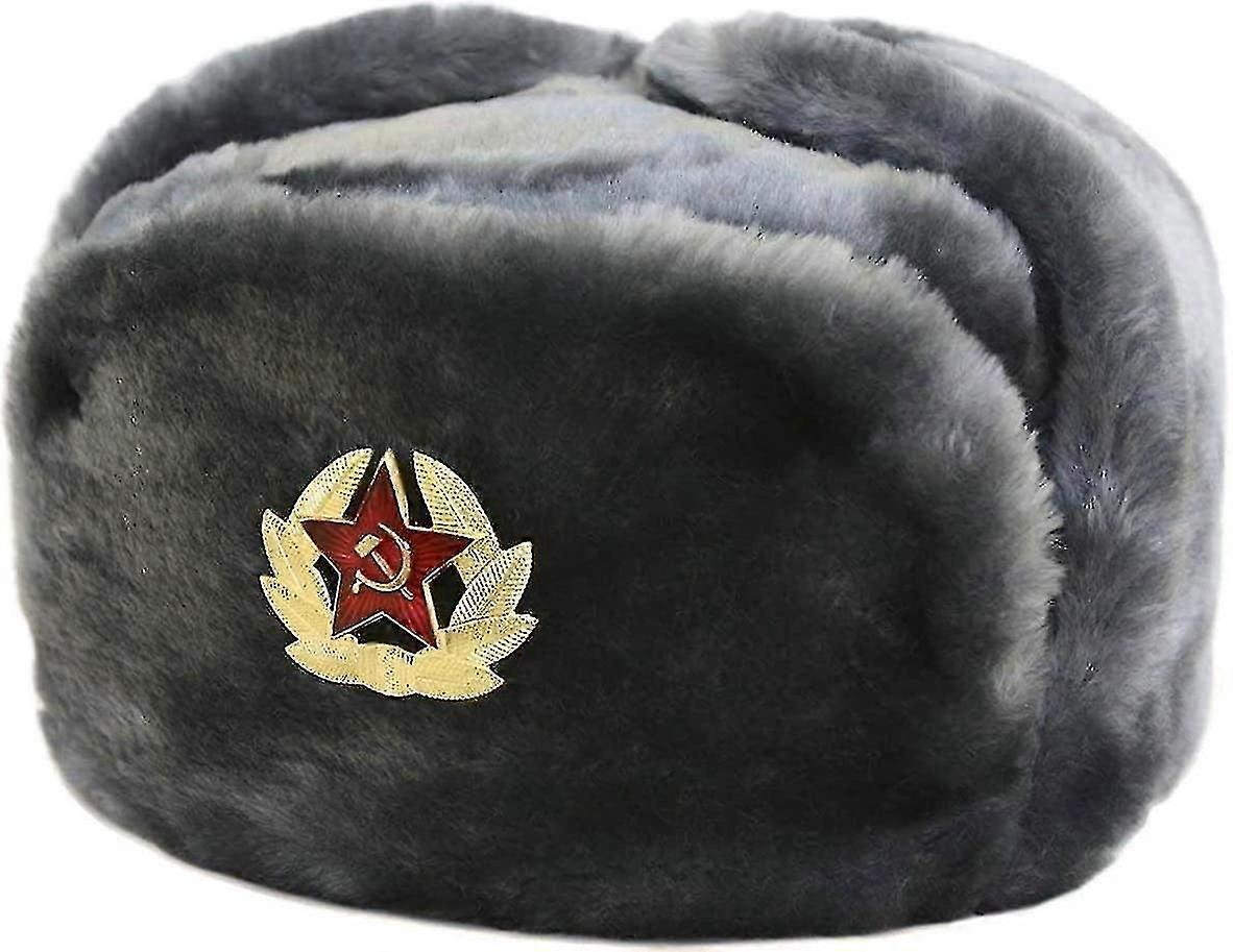 Russian Trapper Hat Cap - Faux Fur Ushanka Cossack Flaps Hat With Soviet Badge One Size
