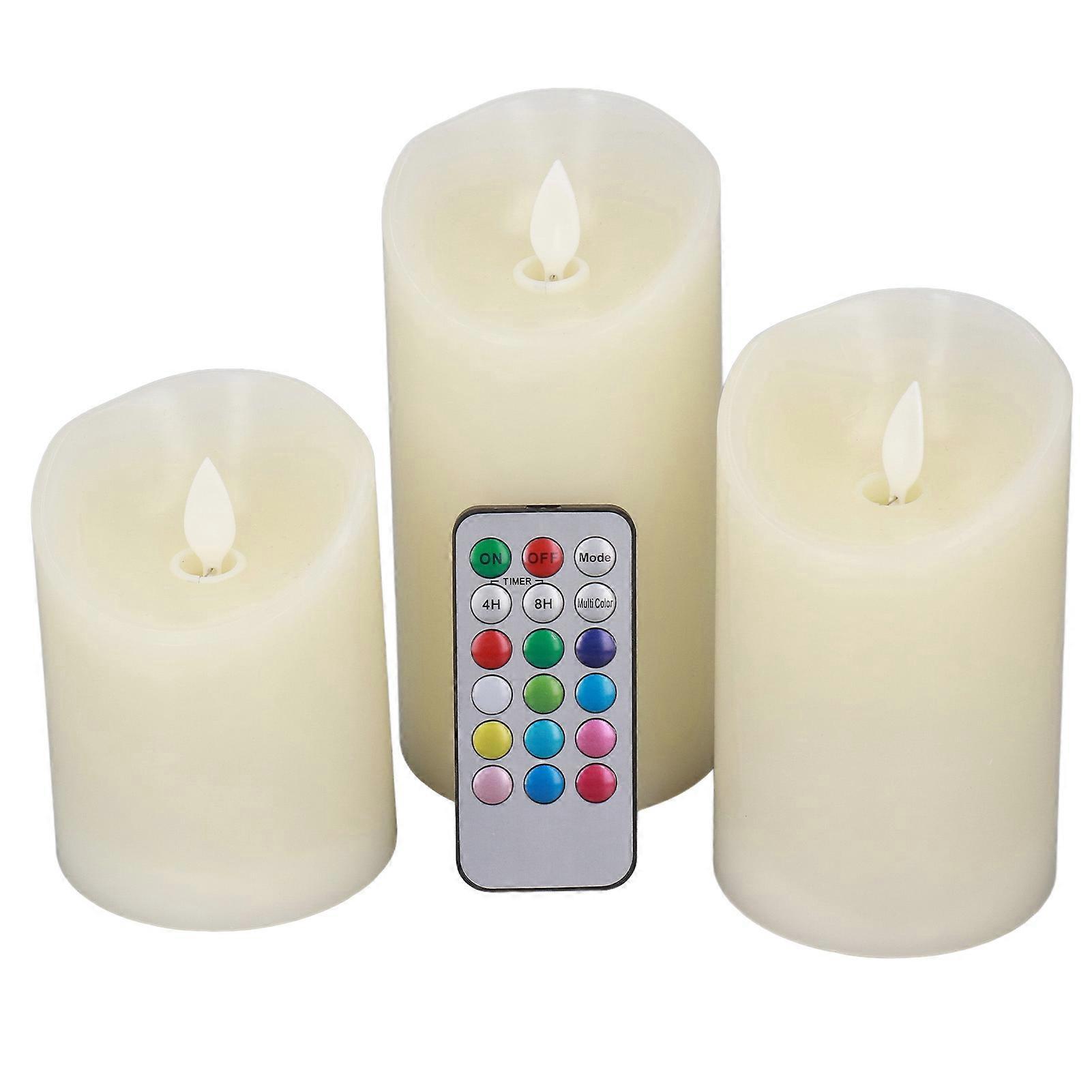 3 Pcs 18 Key Colorful Simulation LED Electronic Candle Tea Lights for Desktop Decoration
