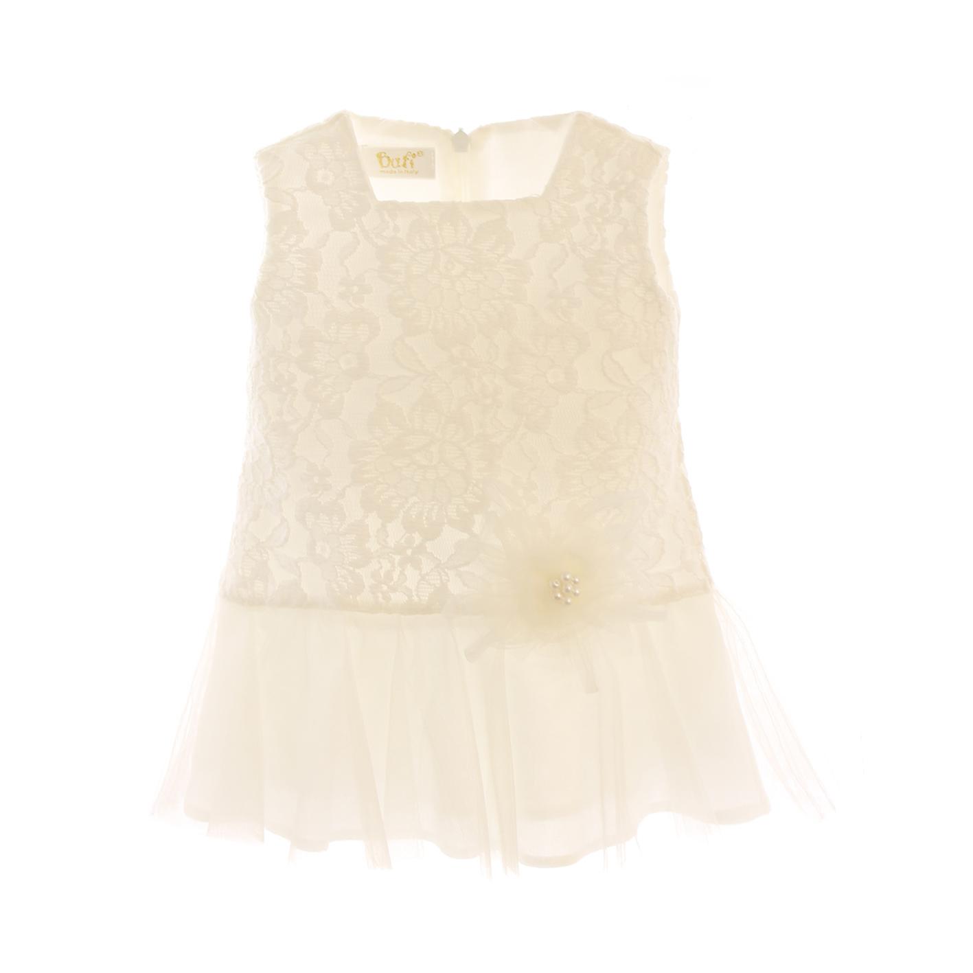 Bufi vestido menina com cavas com flores delicadas e pérolas aplicadas