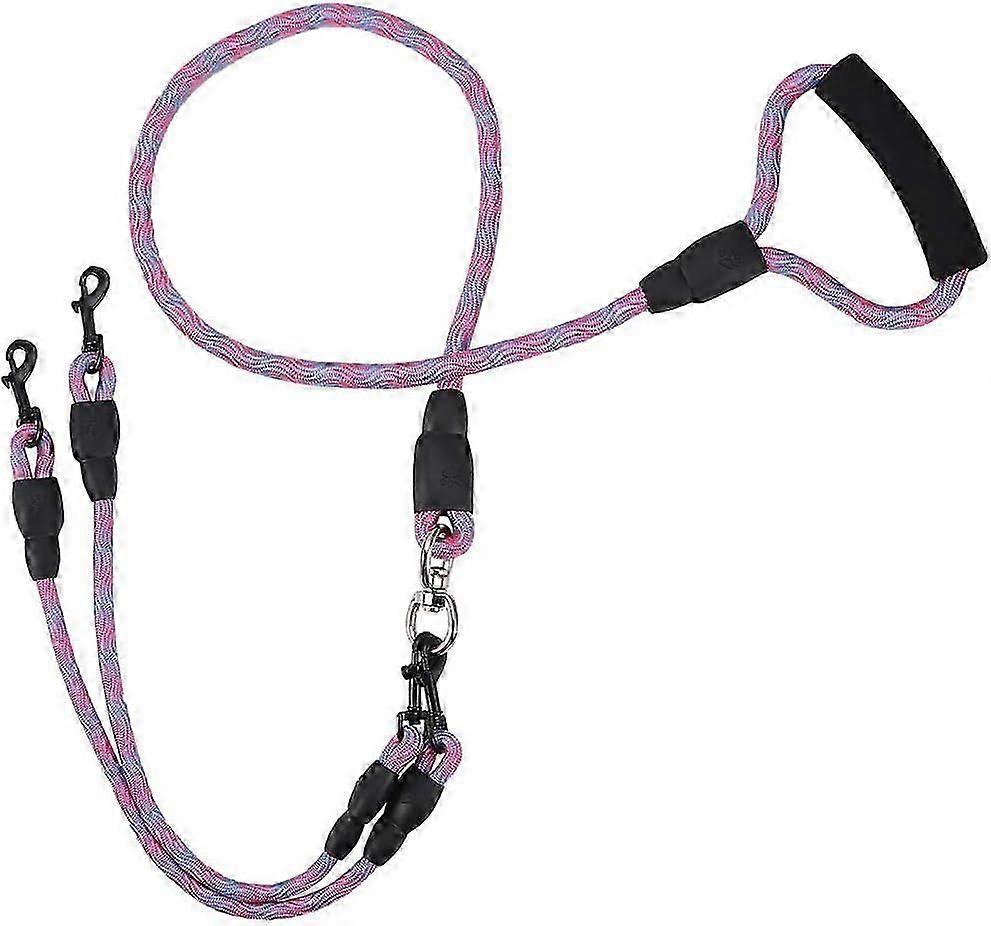 LINJOU Dual Dog Leash, Nylon Dog Leash Separator with Soft Handle, Tangle-Free (Pink)