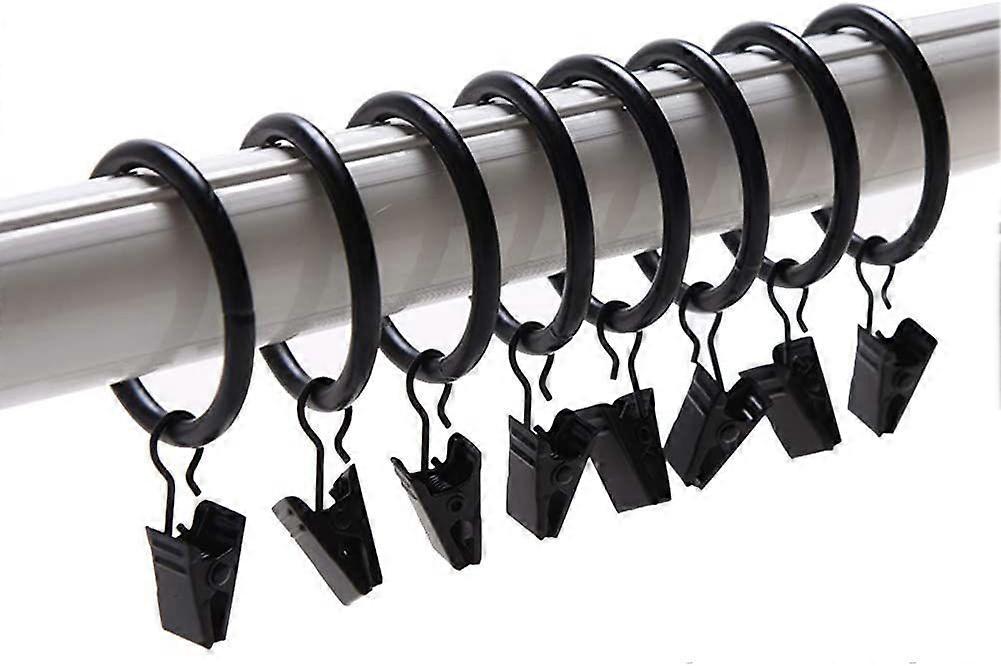 クリップ付きカーテンリング20個入りパック、窓、バスルーム、自宅、オフィス用の頑丈な金属装飾カーテンクリップリング(黒、2.48 ")