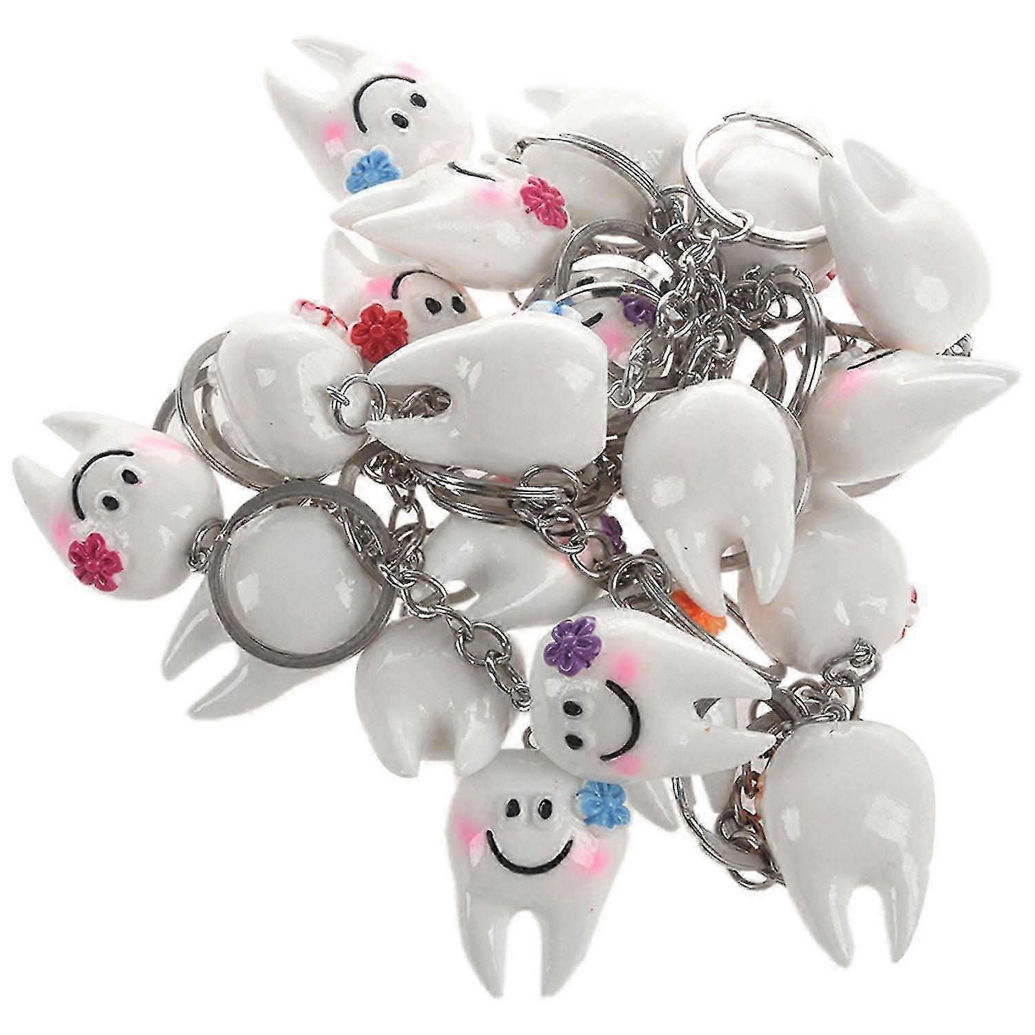 20 Pcs Tooth Shape Keychain Ring Hang Dental Gift