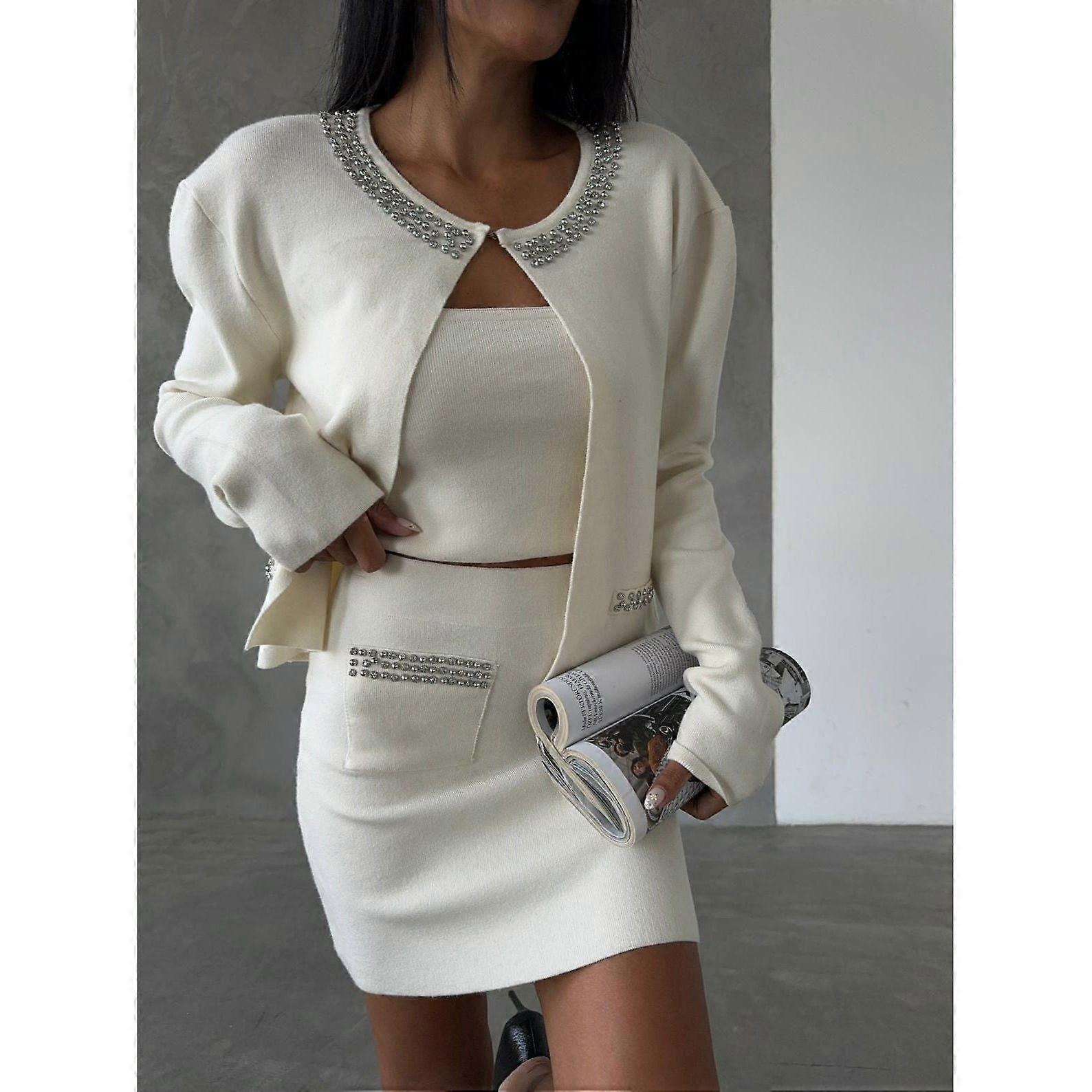 Womens 3 Pc Set Cardigan/top/skirt Style 5873