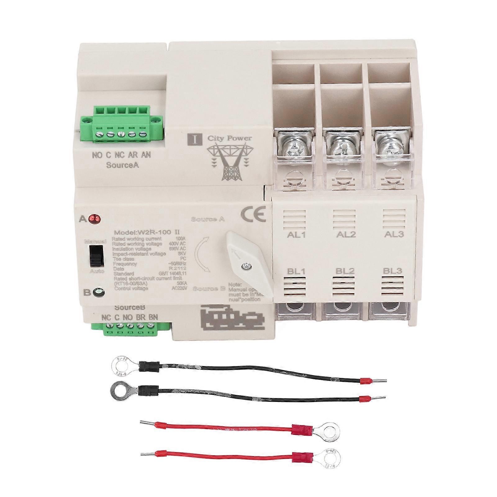 Transfer Switch 3P Dual Power Fast Switching Automatic AC 100A for Home Factory